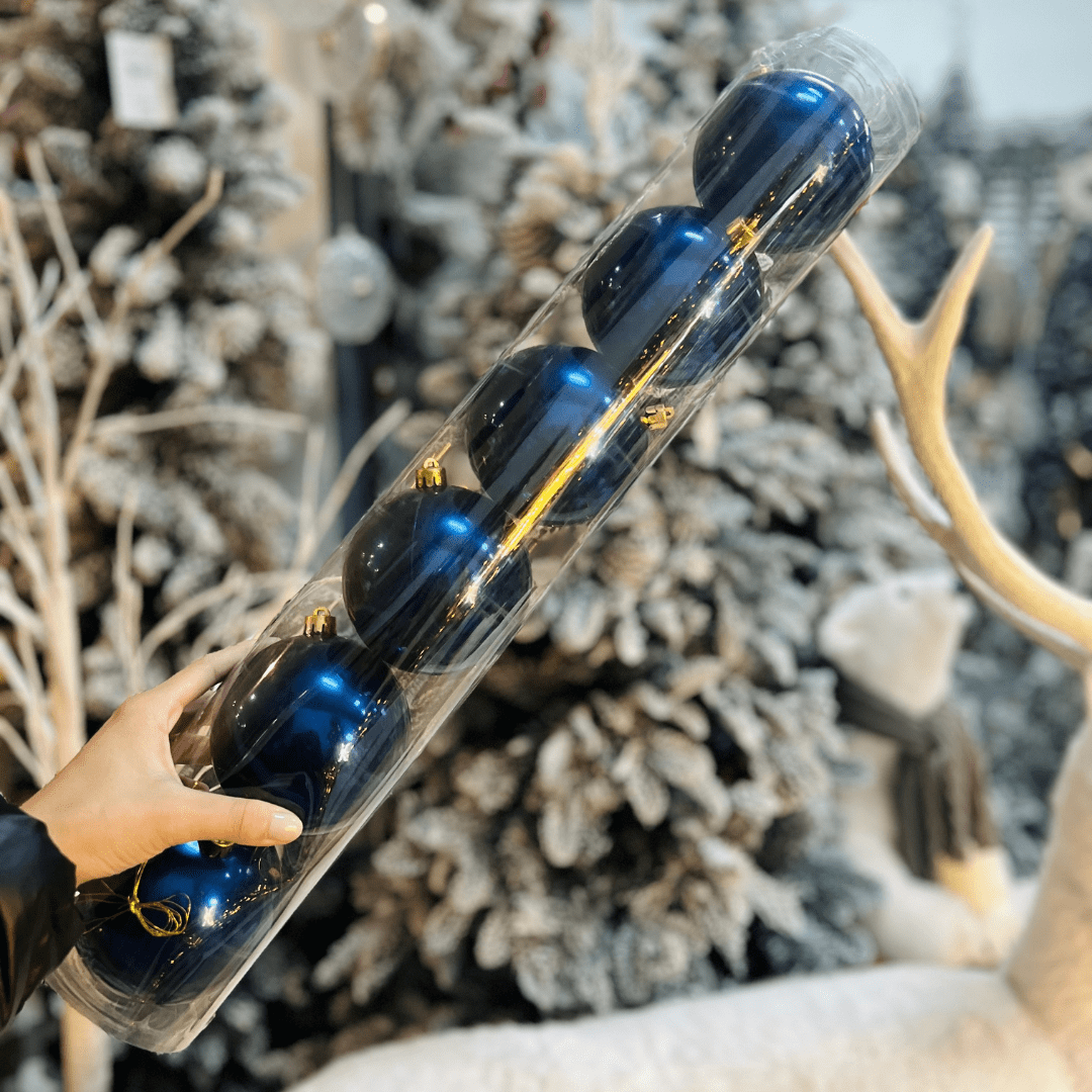 Jogo Com 6 Bolas Peroladas Azul Escuro 10cm