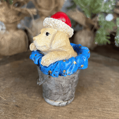 Gato e Cachorro No Balde de Resina 11x7x7cm