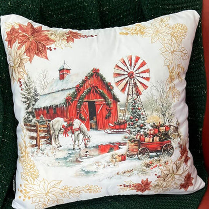 Capa de Almofada Natal Moinho Vermelho – 40x40cm