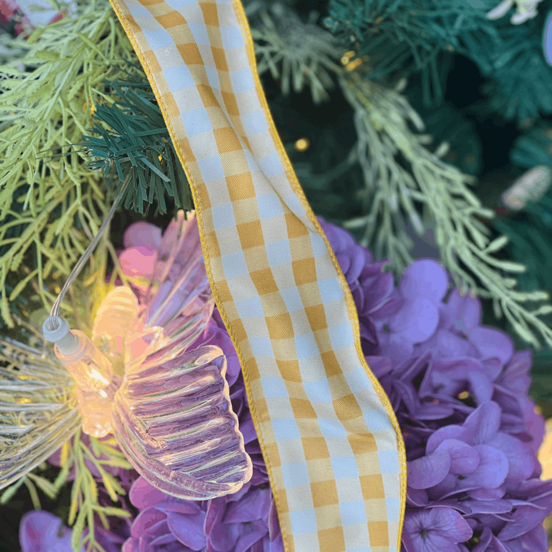 Fita Decorativa Aramada Xadrez Amarelo 6,3cm x 9,14m