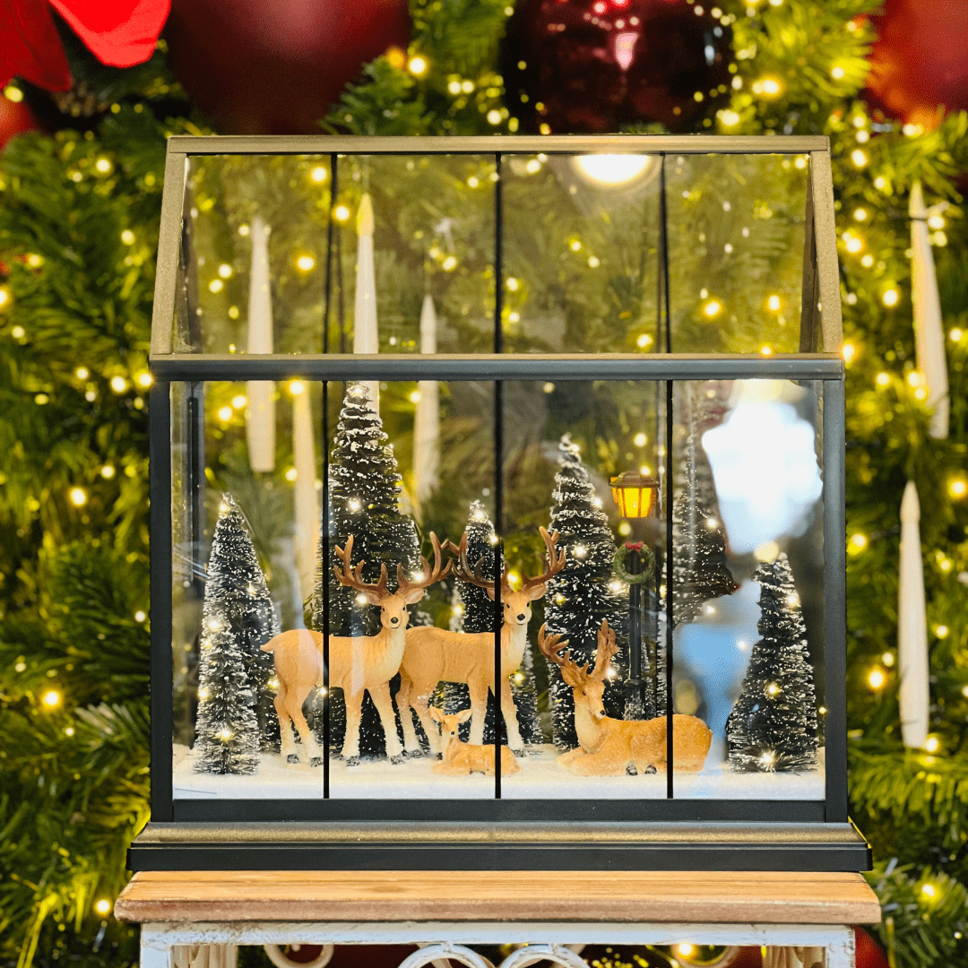 Lamparina Natalina Renas na Floresta Com Led 33x15x33cm