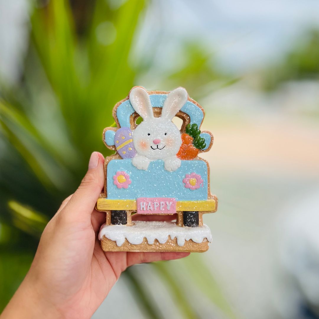 Coelho Decorativo Carrinho Happy - 11,5x3,5x9,5cm
