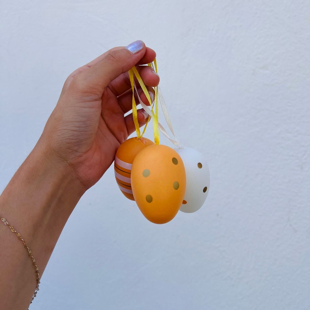 Jogo de 9 Ovos Decorativos para Pendurar Laranja - 6cm