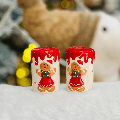 Kit Saleiro e Pimenteiro Natalinos Gingerbread de Cerâmica 8cm