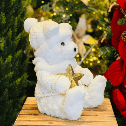 Urso Natalino Com Estrela Branco e Dourado de Sisal 36x24cm