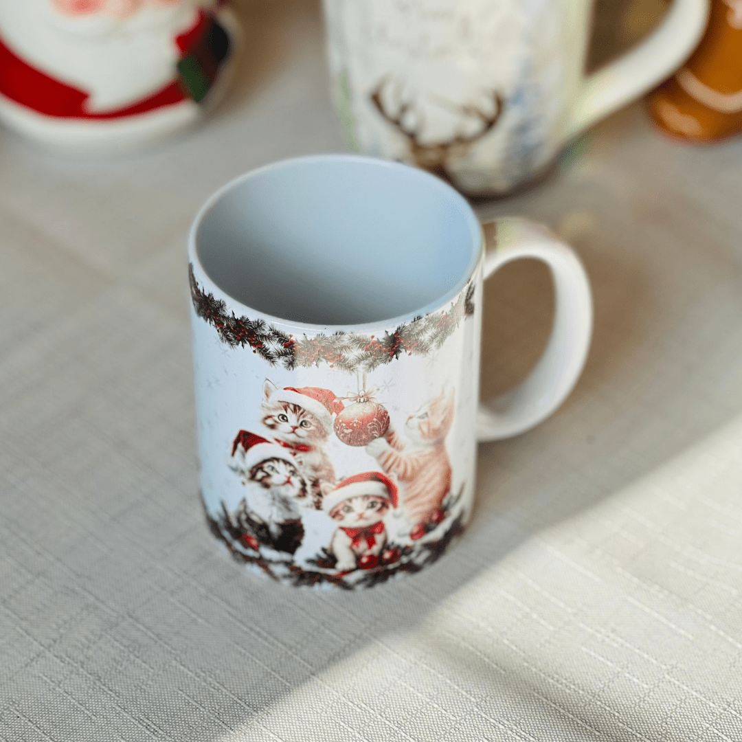 Caneca Gatinhos Natalinos de Porcelana 300ml
