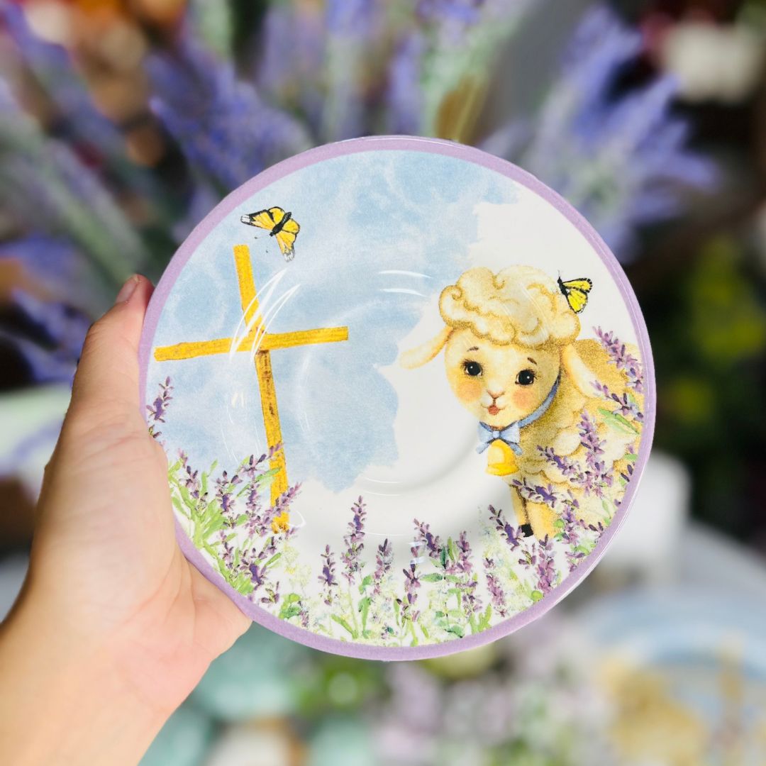 Conjunto com 6 Xícaras de Chá com Pires Blessed Easter Páscoa - 250ml