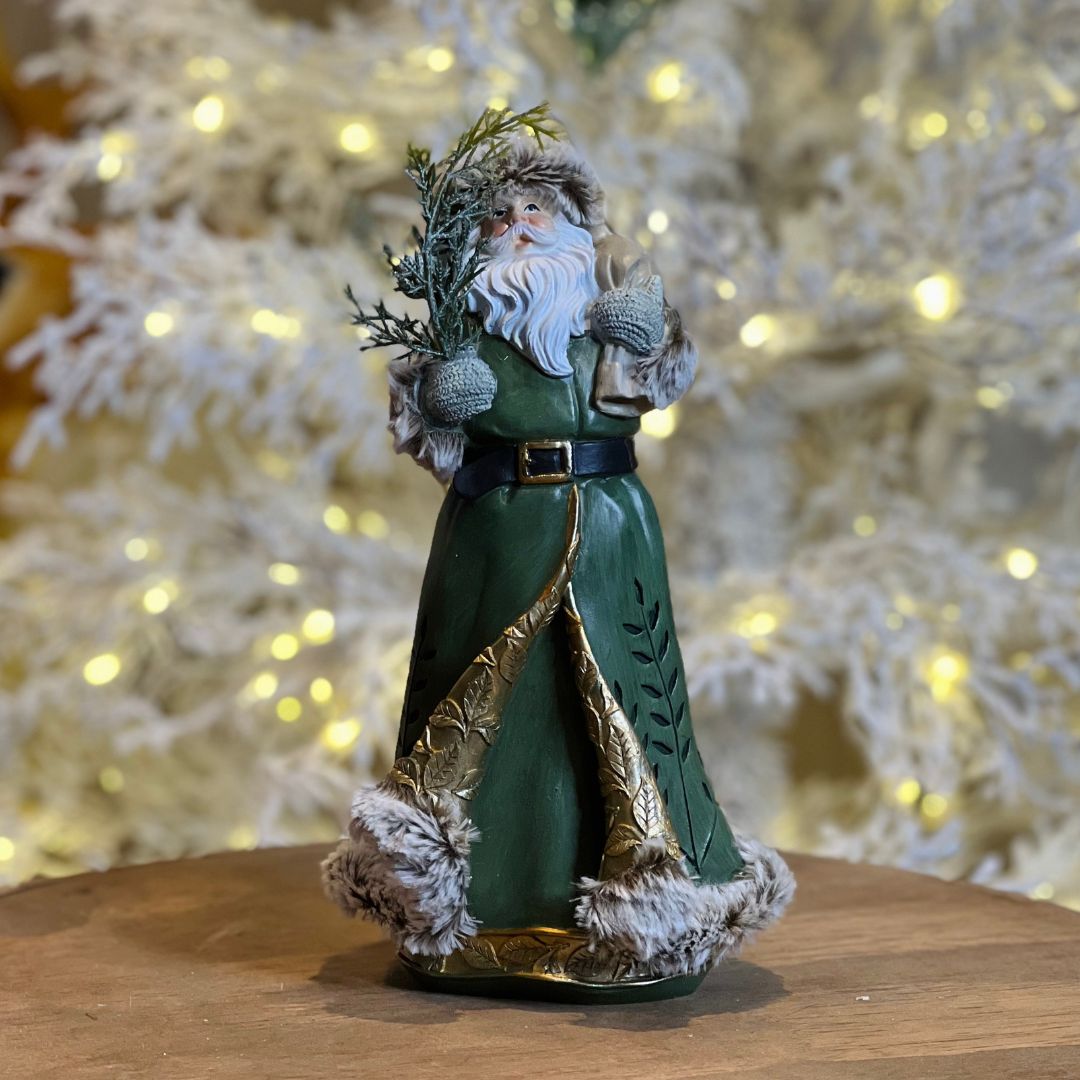 Papai Noel Verde/Bege em Resina - 30x13,2cm