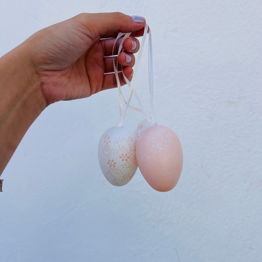 Jogo de 9 Ovos Decorativos para Pendurar Rosa Clarinho - 6cm