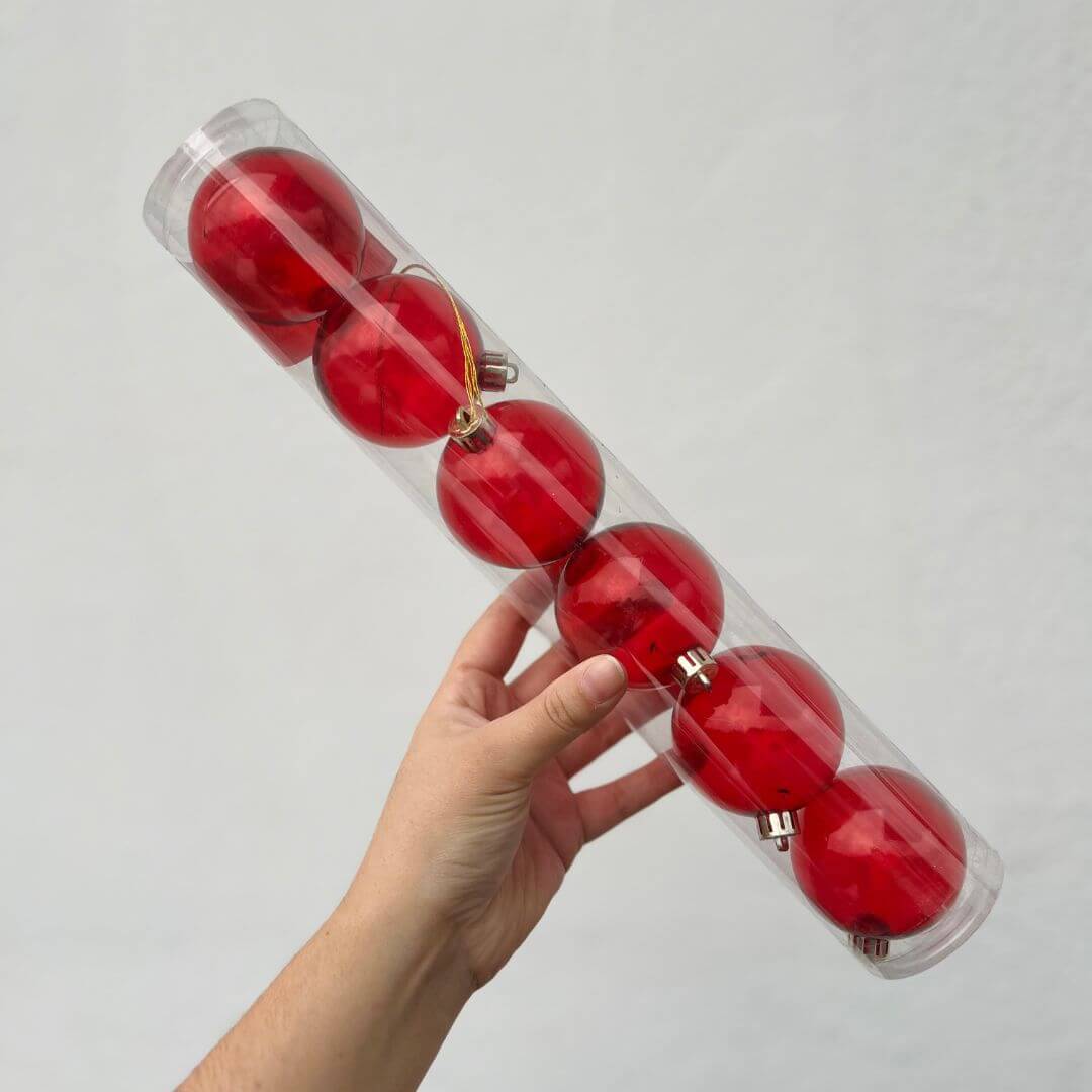 Bola Transparente Vermelha – 6cm | 6 Peças