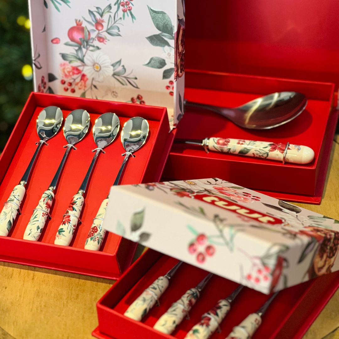 Kit 4 Colheres Estampadas para Sobremesa, Café ou Chá