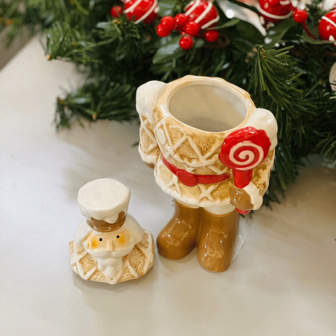 Pote Natalino Em Formato de Quebra Nozes Gingerbread de Cerâmica 22cm