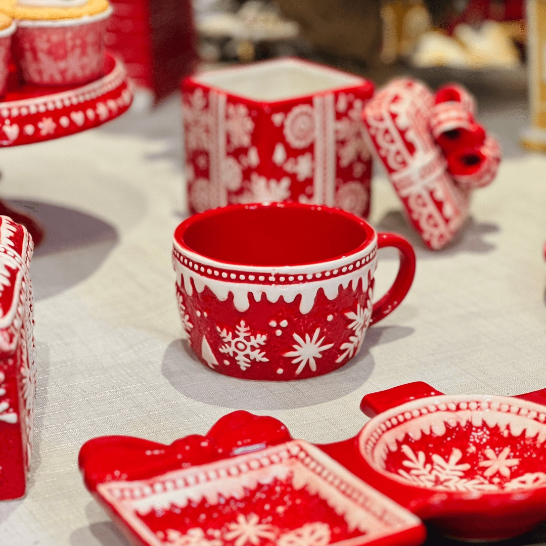 Caneca Natalina Flocos de Neve de Cerâmica 13cm