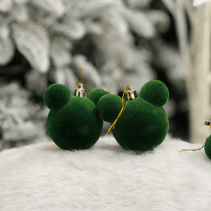 Jogo 6 Bolas Natalinas Mickey Verde Veludo 6cm