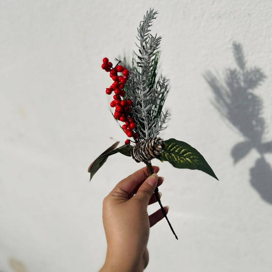 Galhos Decorativos com Frutas e Folhas Vermelho e Verde – 36cm