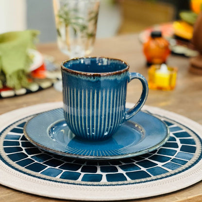 PRATO PARA SOBREMESA DE CERAMICA LINEAR AZUL 20CM