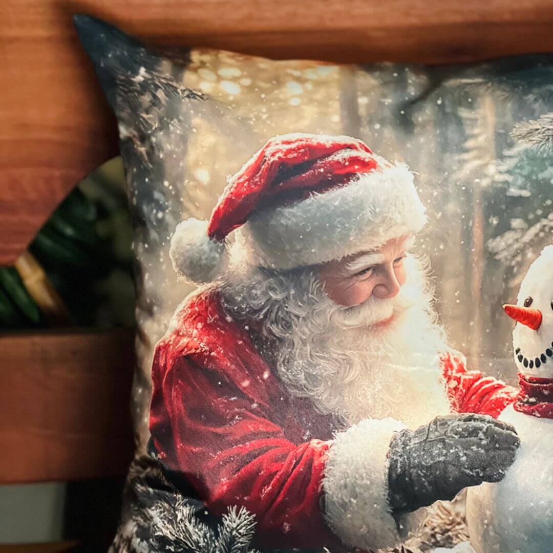 Capa Natalina Noel e Boneco de Neve 43x43cm