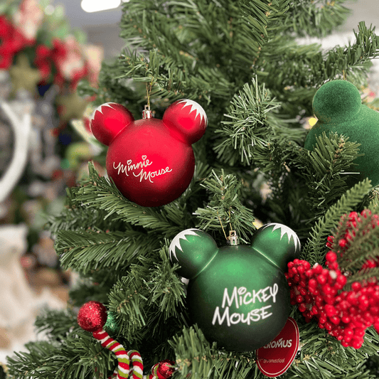 Jogo 4 Bolas Natalinas Assinatura Mickey e Minnie 8cm