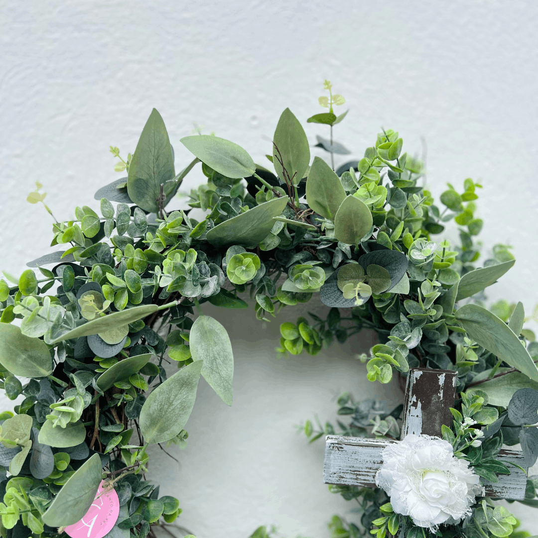 Guirlanda de Páscoa Verde Com Cruz 55cm - Artesanal