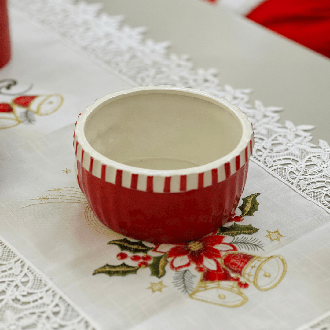 Bowl Cachepot Natalino Papai Noel de Cerâmica 17,3x17,8,5cm