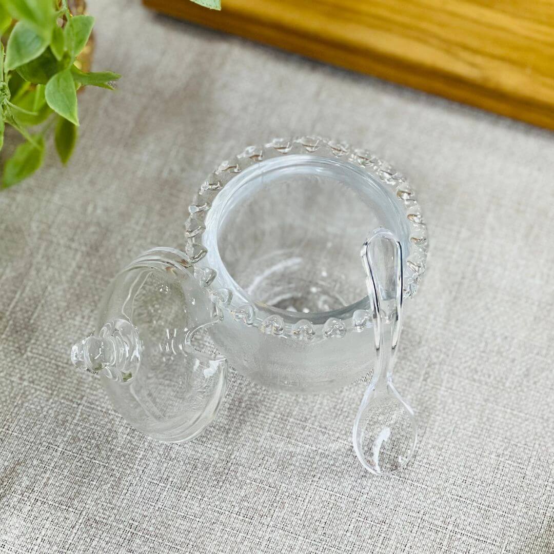 Açucareiro Cristal de Chumbo Coração Com Colher - 9,5x12cm
