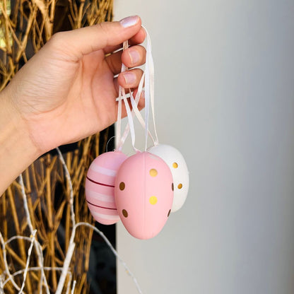 Jogo de 9 Ovos Decorativos para Pendurar Rosa - 6cm