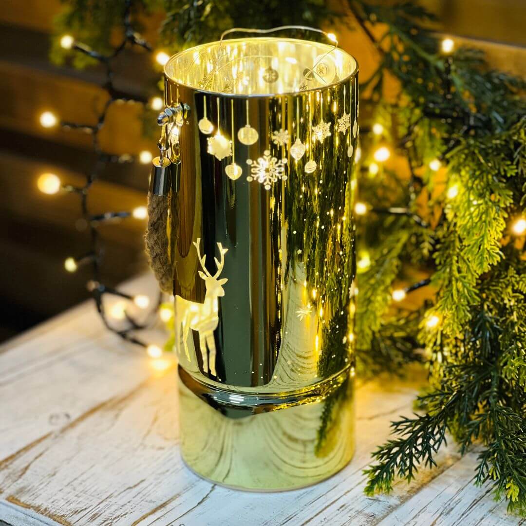 Luminária Decorada Dourada com LED - 20 cm