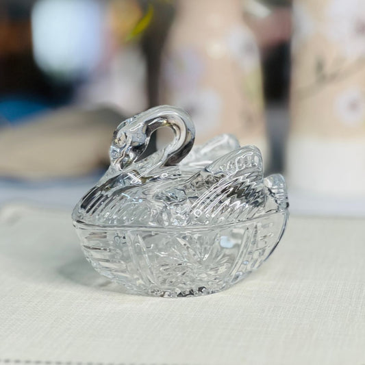 Potiche Decorativo de Vidro Cisne Transparente - 13,5x8,7x12cm