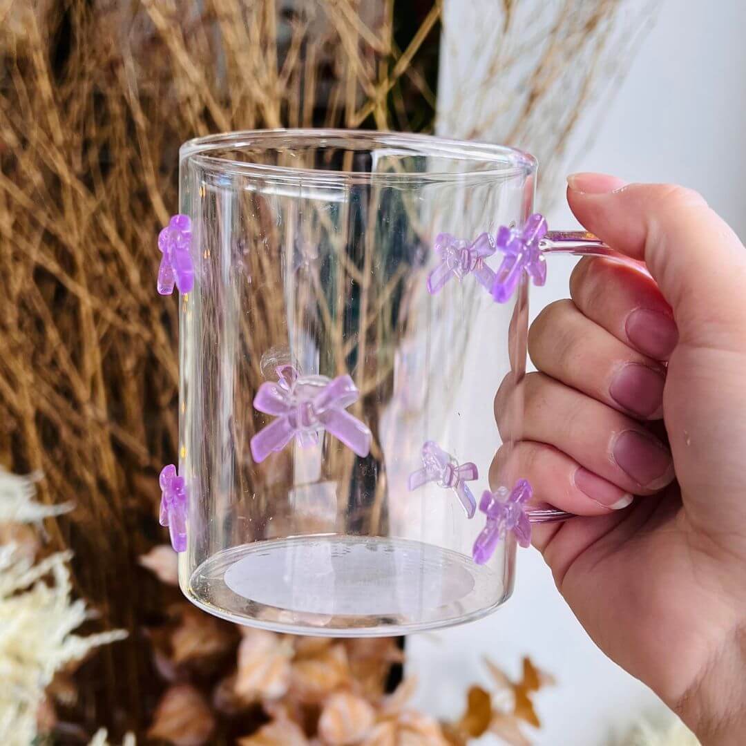Caneca Vidro Laços Roxo - 410ml