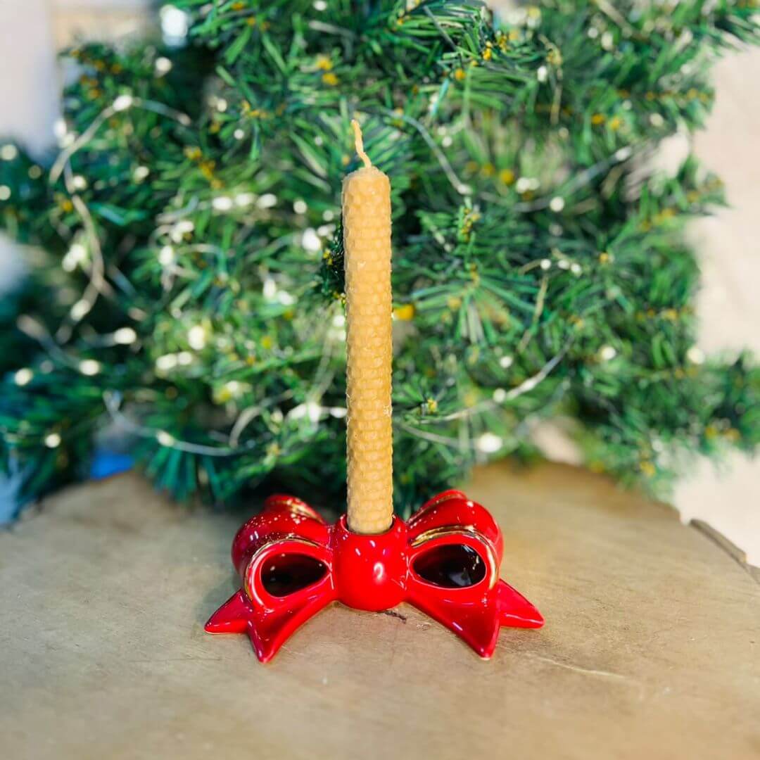 Porta Vela  Vermelho Laço  Natal Decorativo 3,6x14x9cm