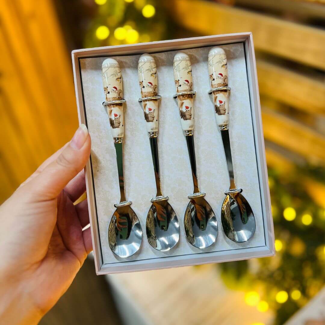 Kit de Colheres com Renas - 4 Peças | 15 cm