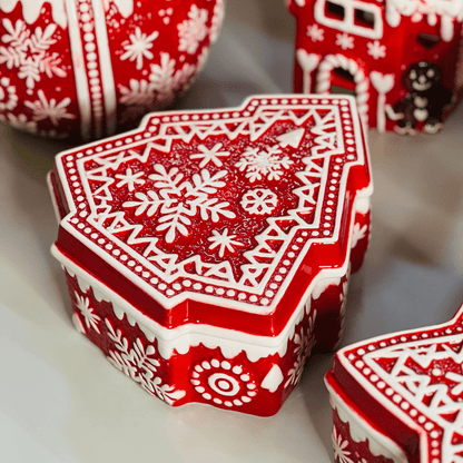 Pote Natalino Árvore Vermelho e Branco de Cerâmica 21x19x9cm