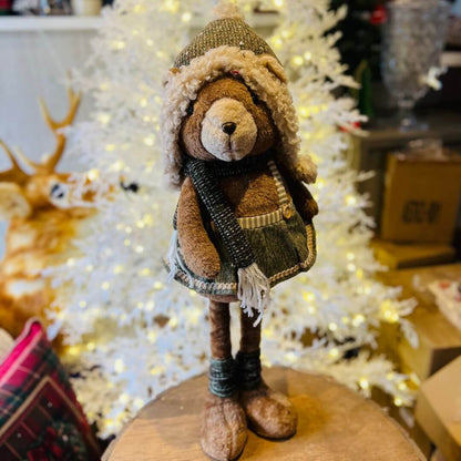 Urso Natal Menina em Pé com Extensor Marrom e Verde – 65cm