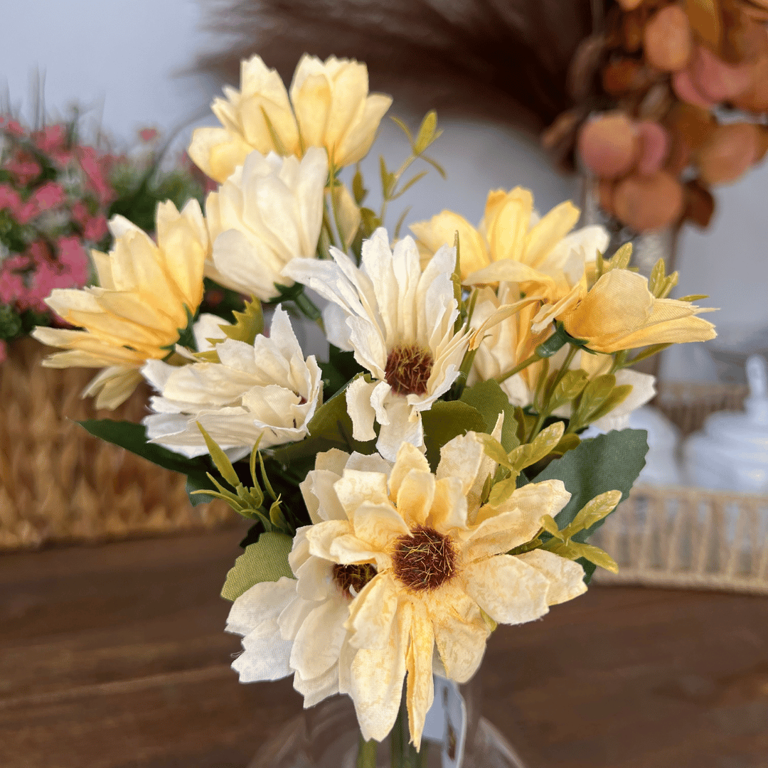 Margarida 10 Flores Amarelo Creme 30cm
