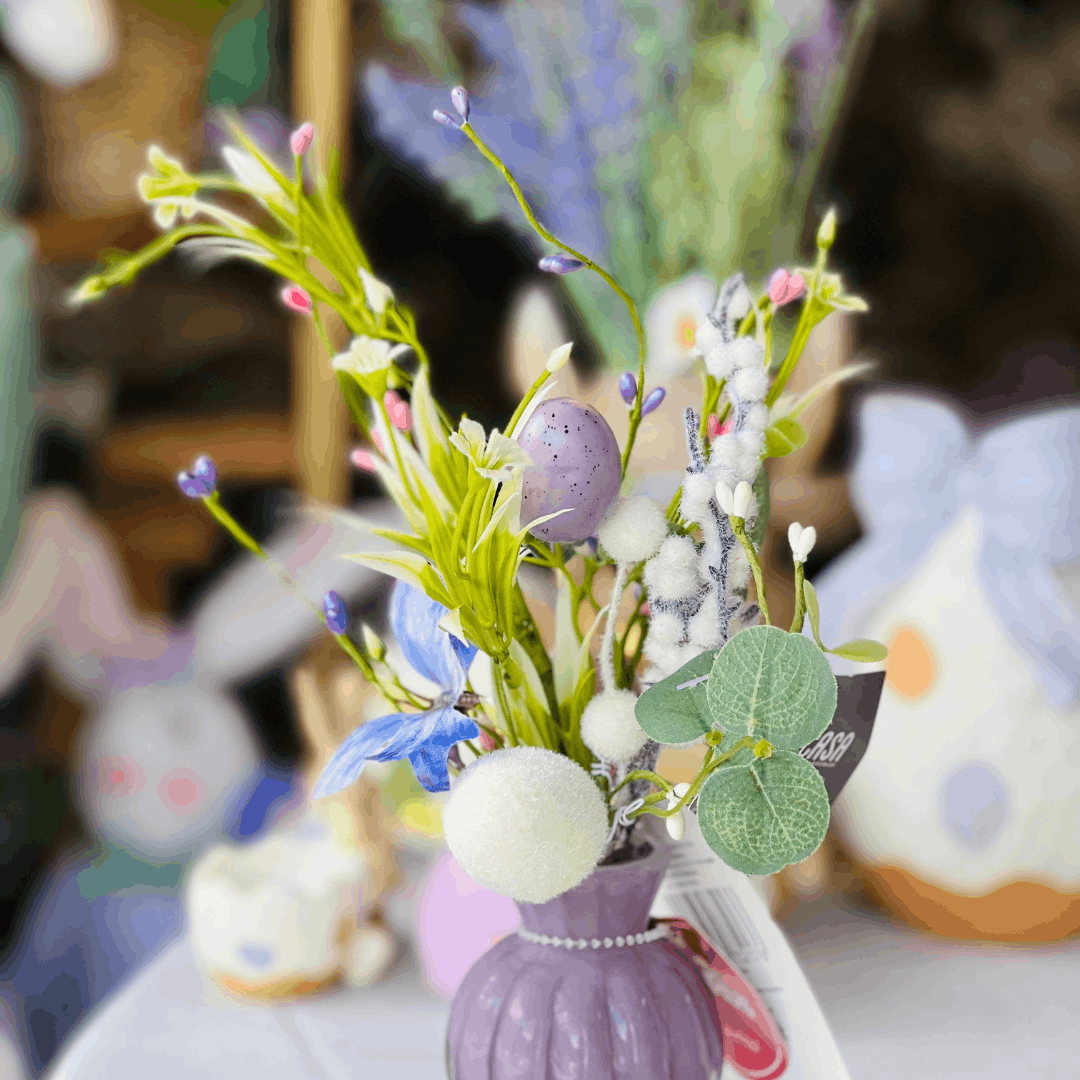 Galho Com Ovinhos Flocados Amarelo 27cm