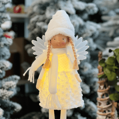 Fada Natalina Em Pé Branca Com Led 53cm