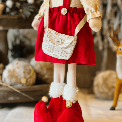 Elfa Natalina Com Bolsa Vermelho e Dourado 42cm