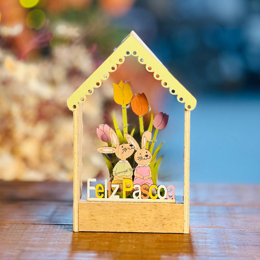 Casa Decorativa Coelhos Com Led - 17cm