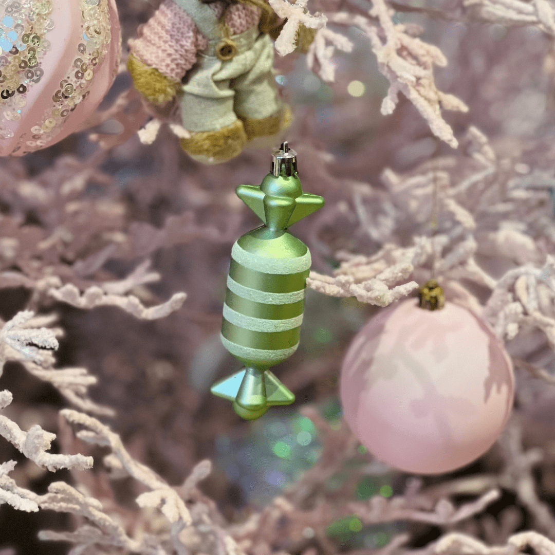 Jogo 3 Enfeites para Pendurar Natalino Balas Verde 12cm