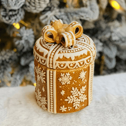 Pote Natalino Presente Gingerbread de Cerâmica 17cm