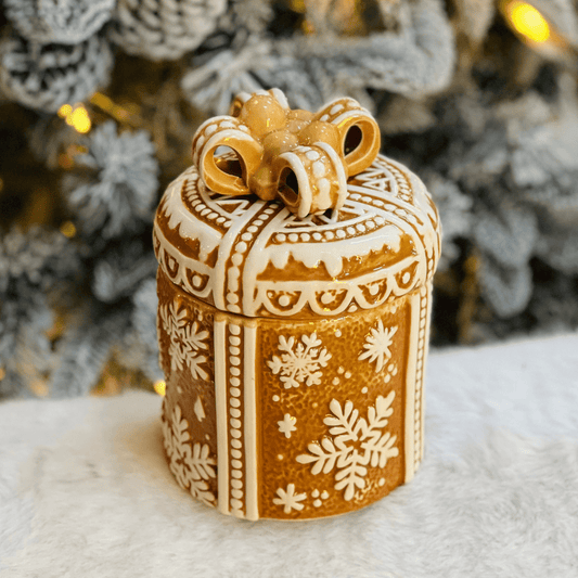 Pote Natalino Presente Gingerbread de Cerâmica 17cm