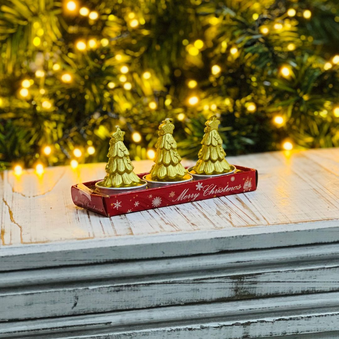 Velas Natalinas Decorativas Árvore de Natal – Kit com 3 Peças