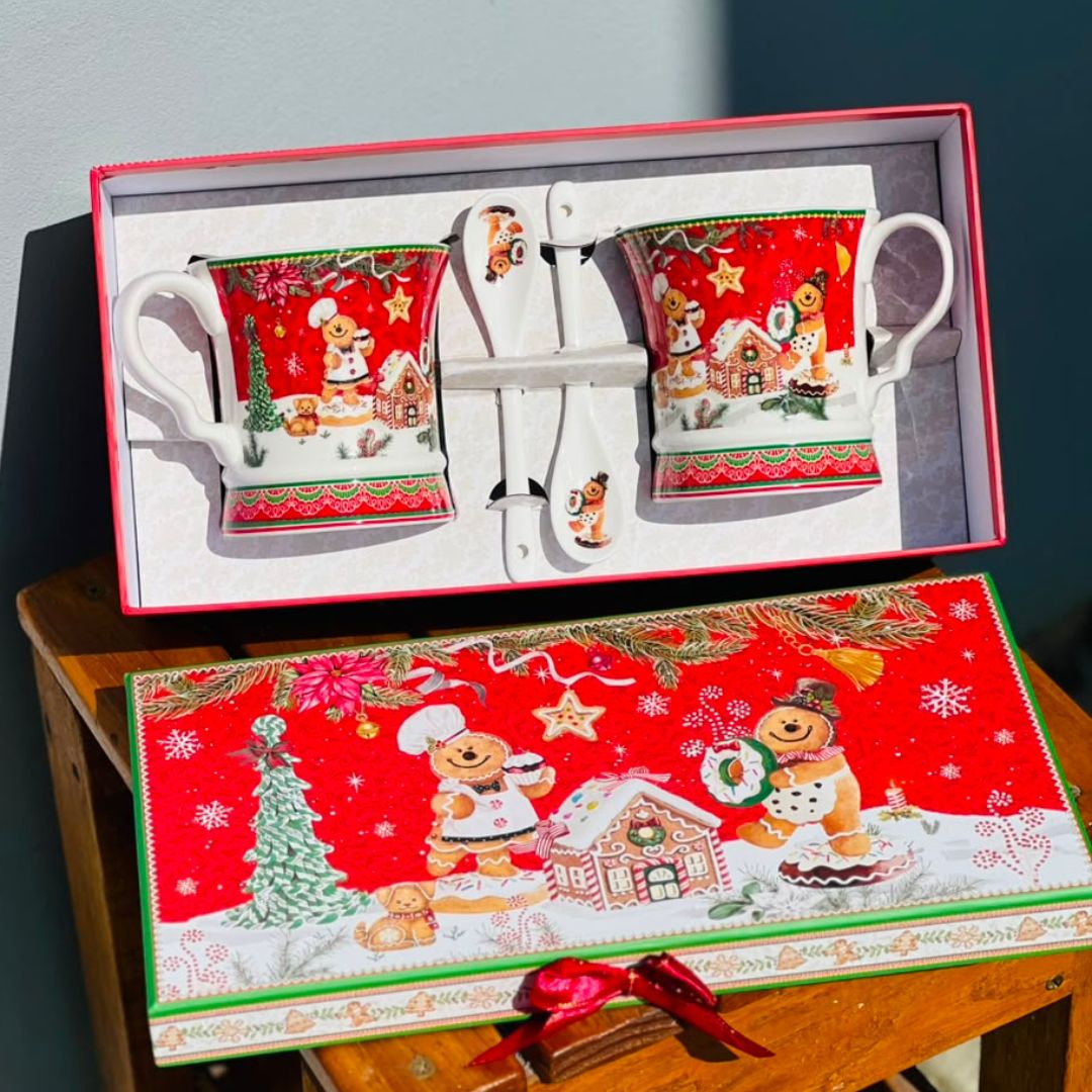Kit Xícara Vermelha Decorada Ginger