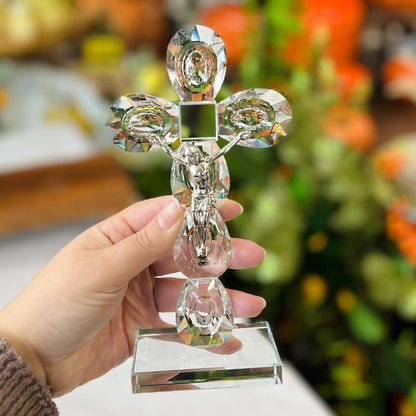 Crucifixo em Cristal Lapidado com Base - 18cm