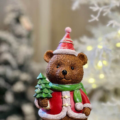 Urso Resina Com Pinheiro - Alt 24 Cm