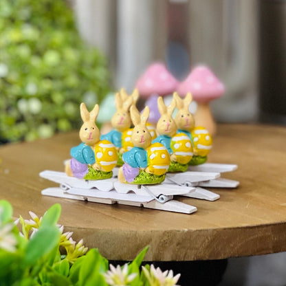 Jogo com 6 Prendedores de Coelho Com Ovo - 3,4cm Azul