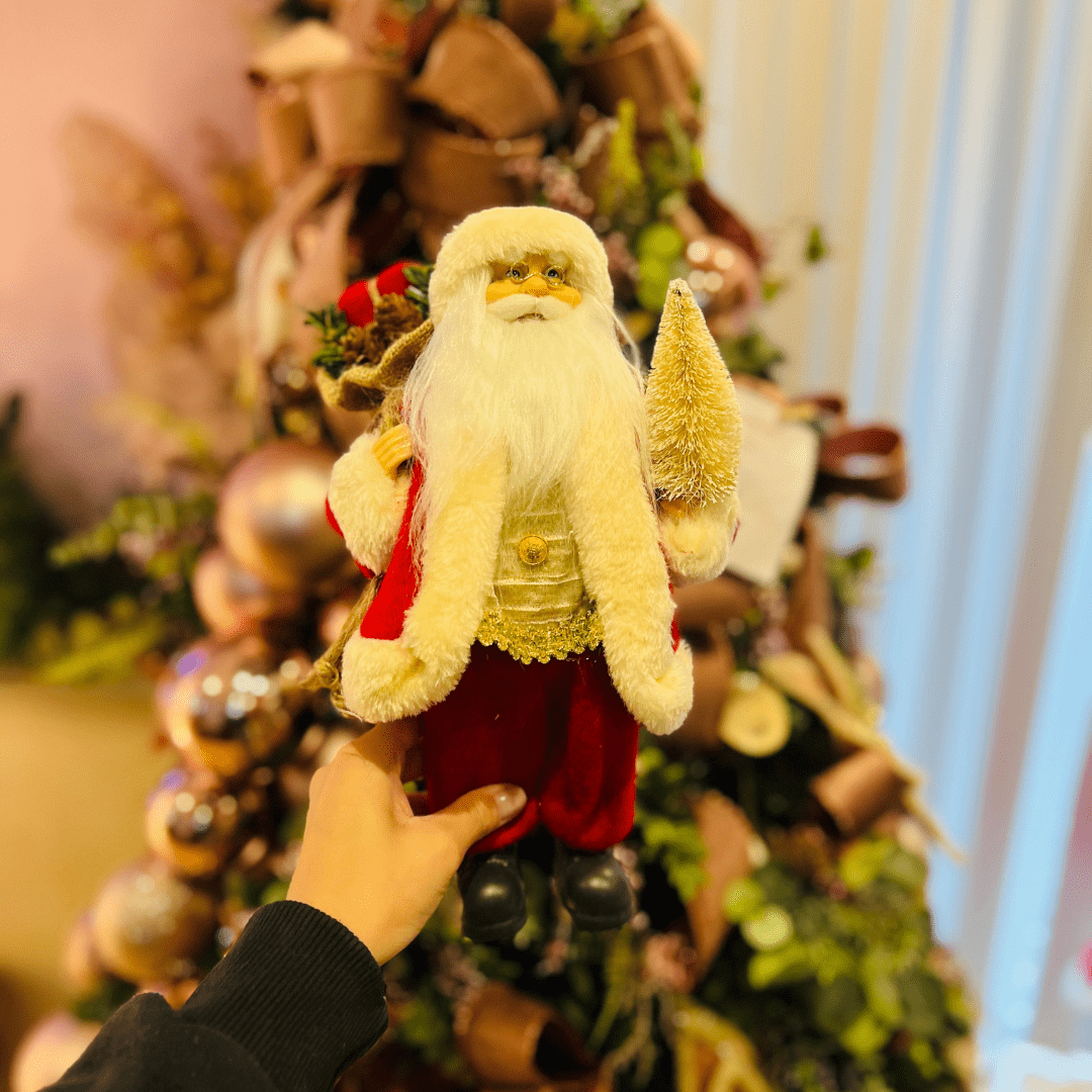 Papai Noel Em Pé Vermelho e Champanhe 30cm