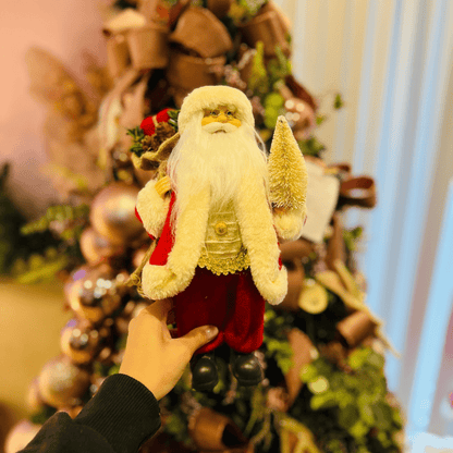 Papai Noel Em Pé Vermelho e Champanhe 30cm