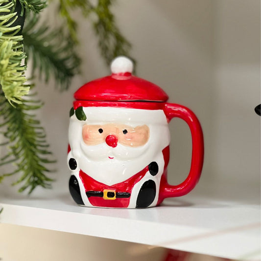 Caneca de Papai Noel com Tampa - 10,7x7,8x11,5cm