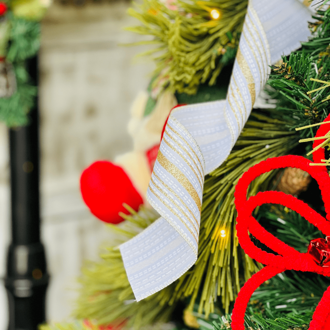 Fita Aramada Branco e Dourado Com Glitter 6,3cm x 9,14m